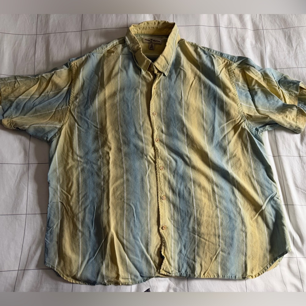 Tommy Bahama Vintage men’s Big and Tall Yellow and Blue Striped Silk Shirt